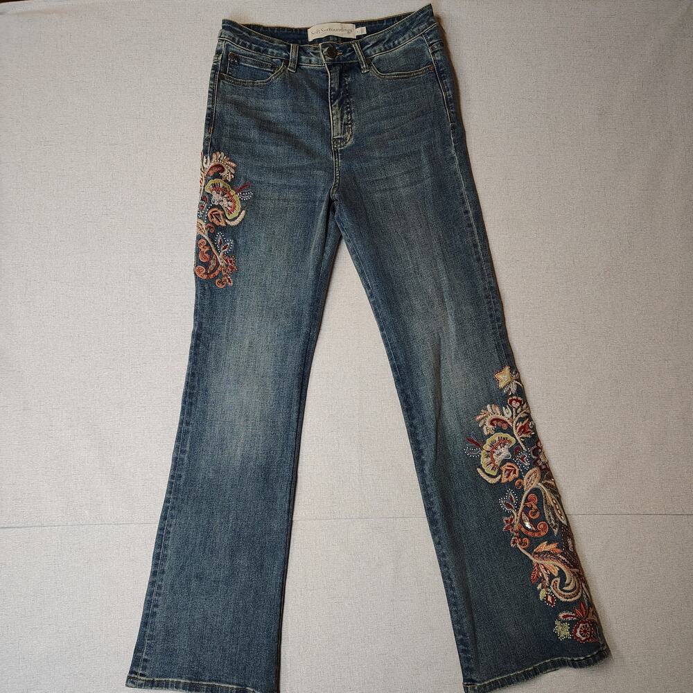 Soft Surroundings Jeans Womens 6 Bootcut Embroidered Floral Boho Western Denim
